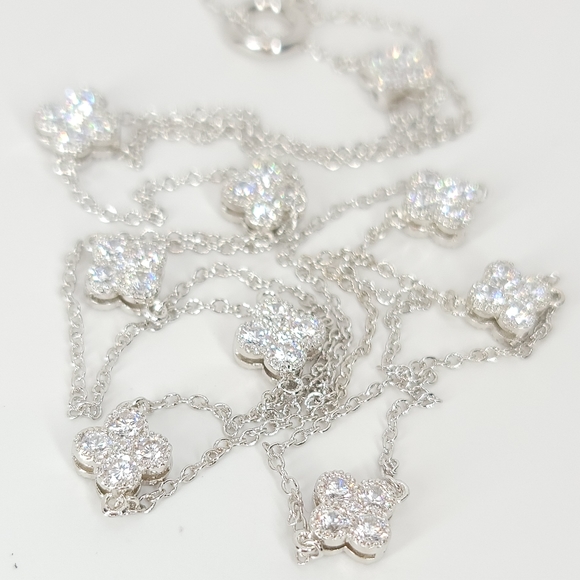 NEW Clover Pave Double Sides CZ Choker Necklace - Picture 3 of 16